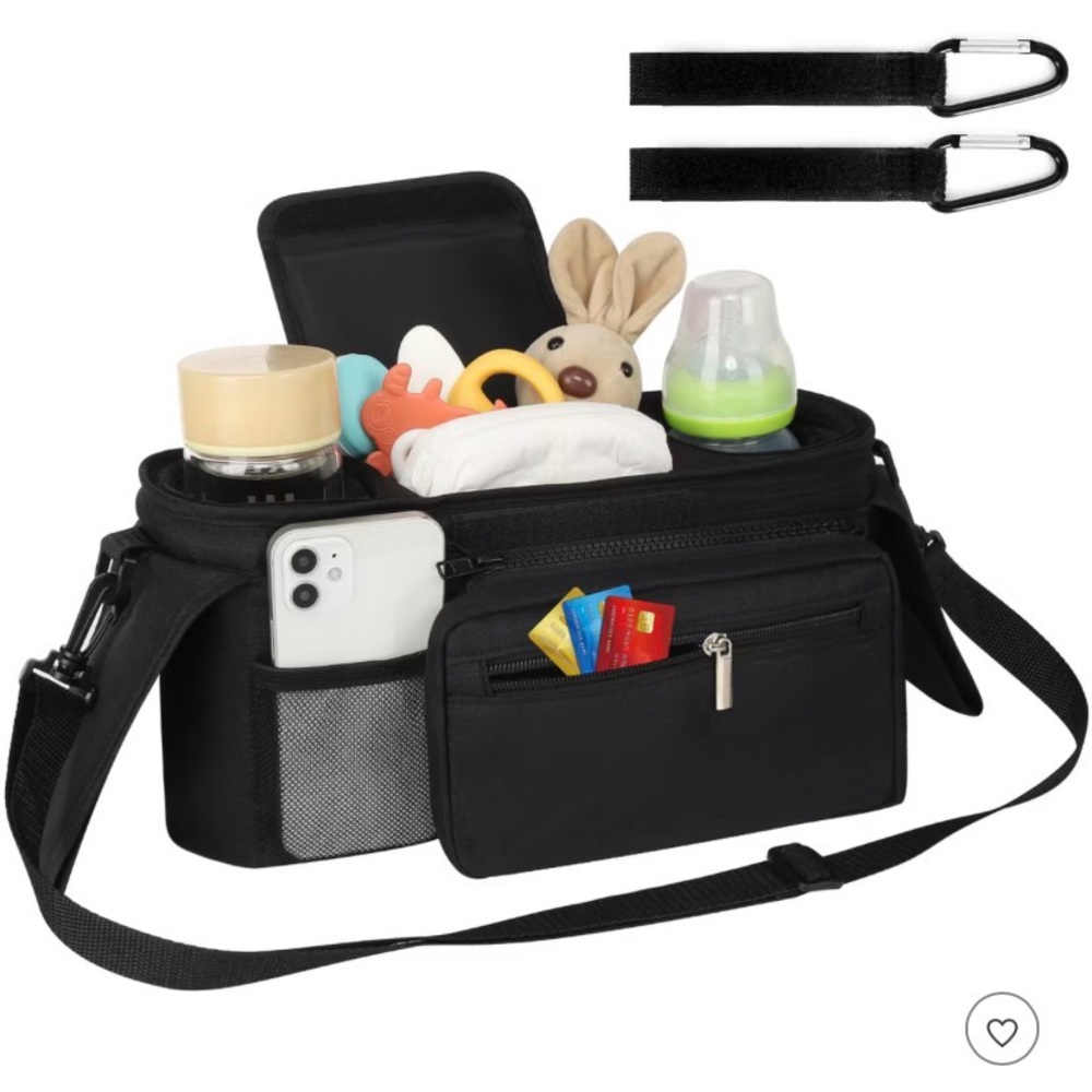 Mi Amore Black Stroller Organizer with Insulated Cup Holders